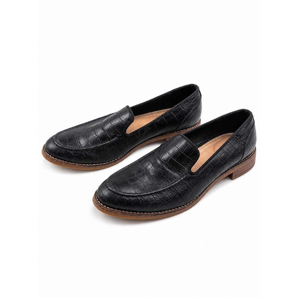 Sperry Fairpoint Black Croc Embossed Leather Loafers Women's Size 9.5